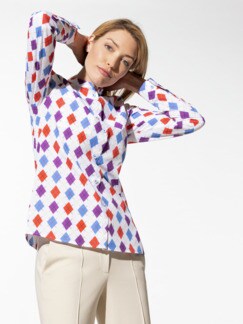 Extraglatt-Bluse Stehkragen Argyle Blau/Rot Detail 1
