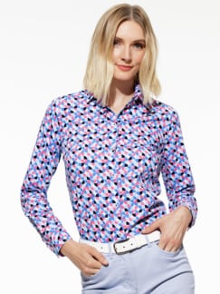 Extraglatt Baumwoll-Bluse Grafik Blau/Flamingo Detail 1