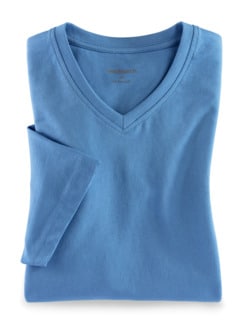 T-Shirt V-Ausschnitt Mittelblau Detail 1
