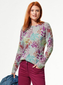 Cashmere Leicht-Pullover Blätterdruck Multicolor Detail 1