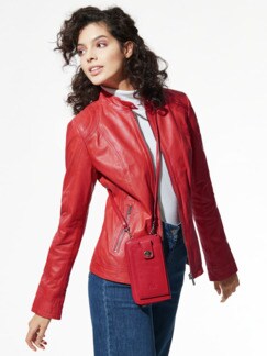Lammnappa-Bikerjacke Karminrot Detail 1