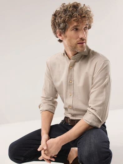 Leinen-Mix Hemd mit Haifischkragen Sand