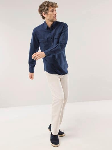 Leinen-Mix Multi-Taschen Hemd Marine