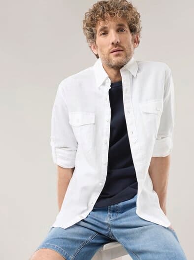 Leinen-Mix Multi-Taschen Hemd Weiß