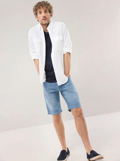Leinen-Mix Multi-Taschen Hemd Weiß