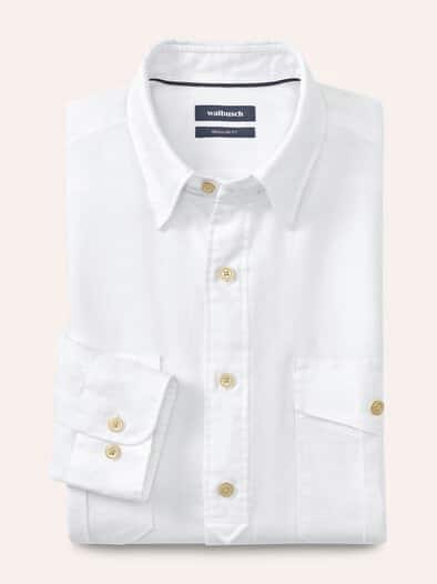 Leinen-Mix Multi-Taschen Hemd Weiß