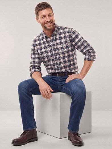 Soft-Flanell Hemd aus Baumwolle Karo Natur