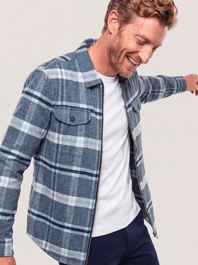 Flanell-Hemd mit Reißverschluss Karo Blau