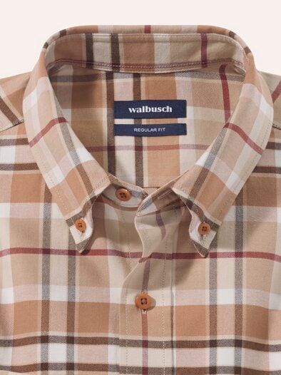 Hemd aus angerautem Baumwoll-Twill Karo Camel