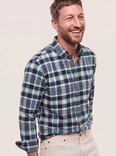 Hemd aus angerautem Baumwoll-Twill Karo Marine