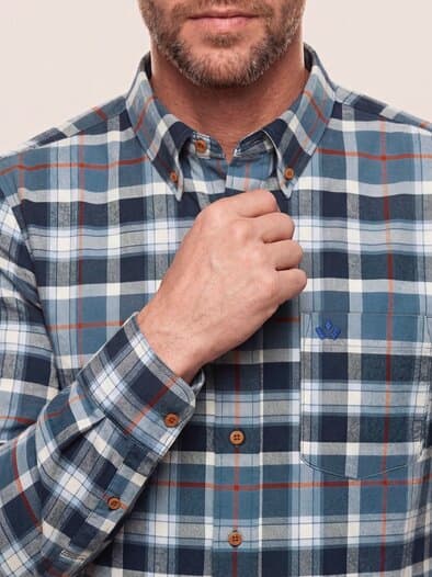 Hemd aus angerautem Baumwoll-Twill Karo Marine