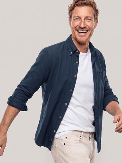 Hemd aus angerautem Baumwoll-Twill Uni Marine