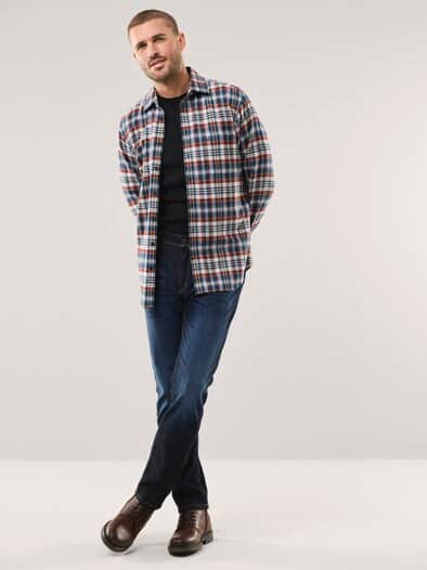 Flanell-Hemd mit Relax-Kragen Karo Marine