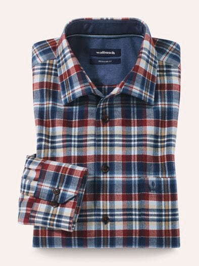 Flanell-Hemd mit Relax-Kragen Karo Marine