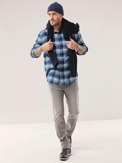 Soft-Flanell-Hemd Karo Marine