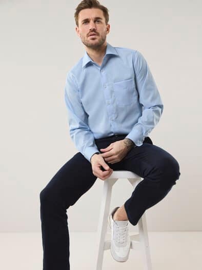 Extraglatt-Hemd Kent-Kragen Hellblau