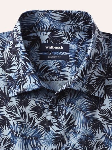 Extraglatt-Hemd Tropical Druck Blau
