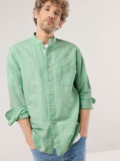 Stehkragen-Leinenhemd Pistazie