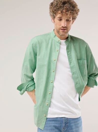 Stehkragen-Leinenhemd Pistazie