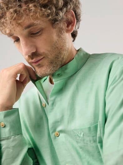 Stehkragen-Leinenhemd Pistazie