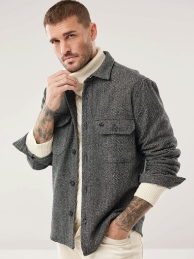 Hemd-Jacke Woll-Mix Schwarz/Weiß