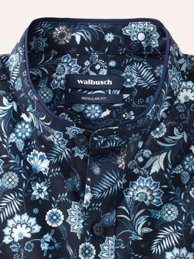 Extraglatt-Stehkragen-Hemd Druck Marine
