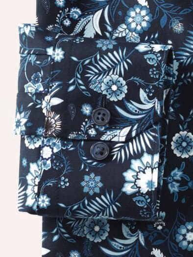 Extraglatt-Stehkragen-Hemd Druck Marine