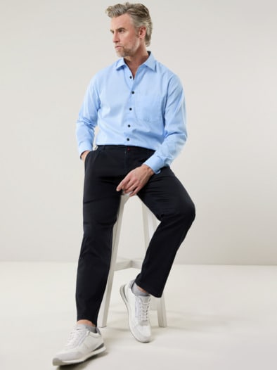 Extraglatt-Hemd Walbusch-Kragen Gitterkaro Bleu
