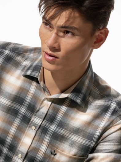Luxus-Flanell Hemd Karo Taupe