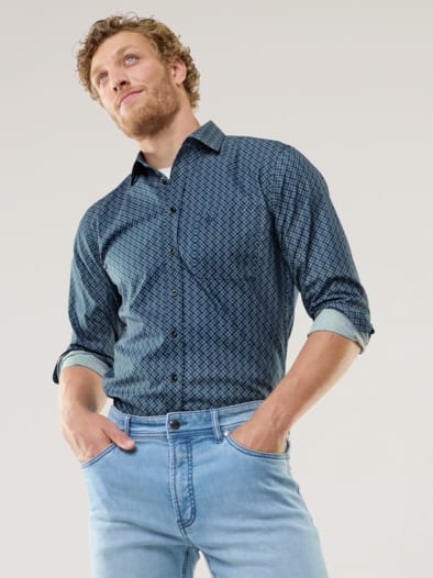 Extraglatt-Hemd Druck Marine