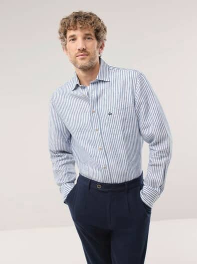 Pures Leinen Hemd Streifen Marine