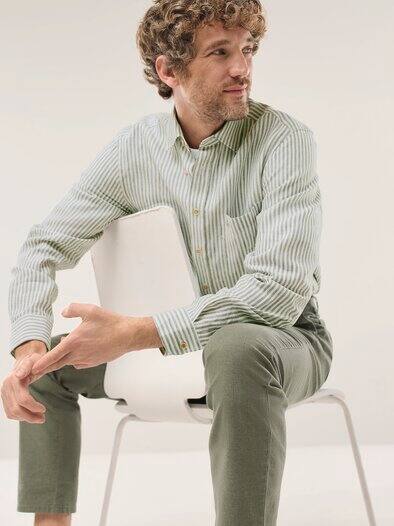 Pures Leinen Hemd Streifen Oliv