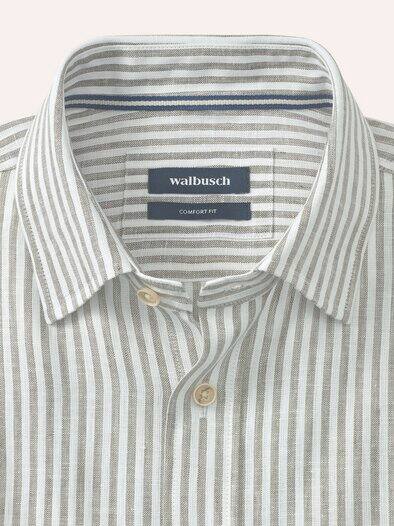 Pures Leinen Hemd Streifen Oliv