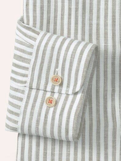 Pures Leinen Hemd Streifen Oliv