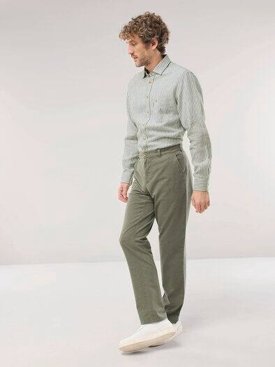 Pures Leinen Hemd Streifen Oliv