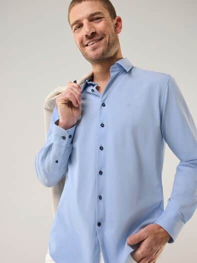 Comfort-Pique Hemd Bleu-Weiß