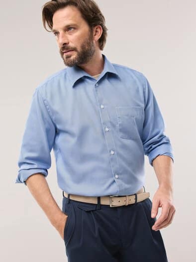 Extraglatt-Hemd Walbusch-Kragen Hahnentr. Blau