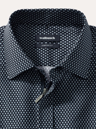 Extraglatt-Hemd Zip & Go Druck Marine