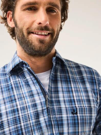 Extraglatt-Hemd Zip & Go Karo Marine