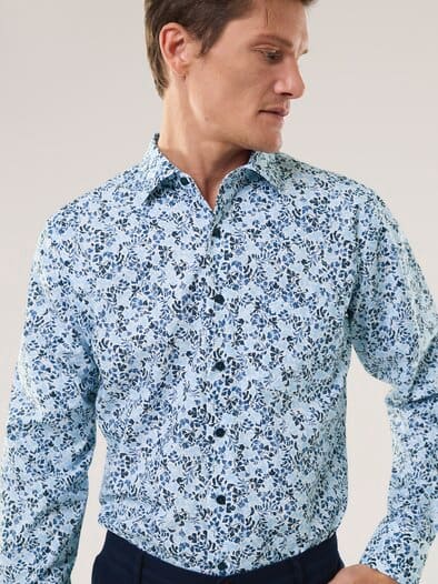 Extraglatt-Hemd Kent-Kragen Blätter Druck