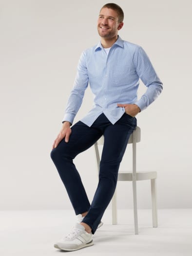 Extraglatt-Hemd Walbusch-Kragen Karo Bleu