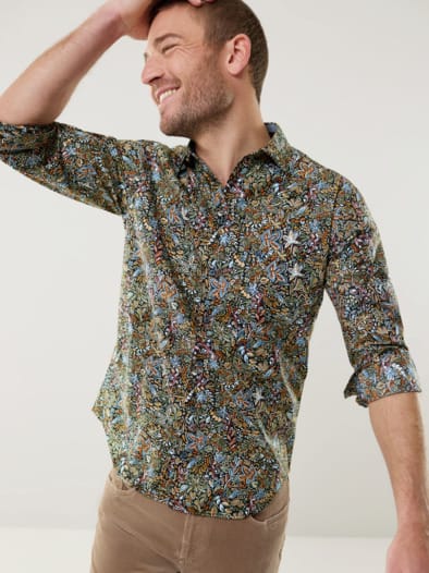 Extraglatt-Hemd Herbstlaub Druck Multi