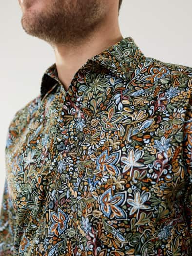 Extraglatt-Hemd Herbstlaub Druck Multi