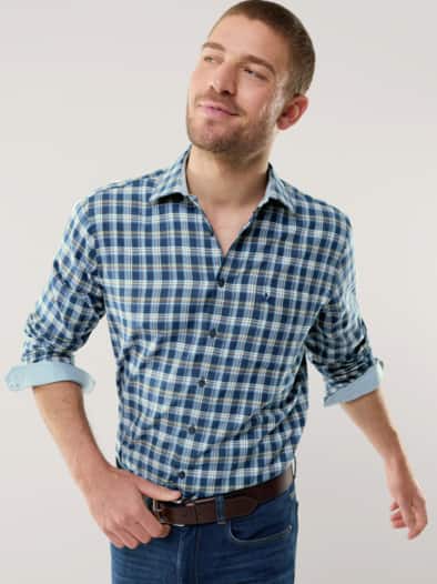 Softflanell-Hemd Fensterkaro Marine