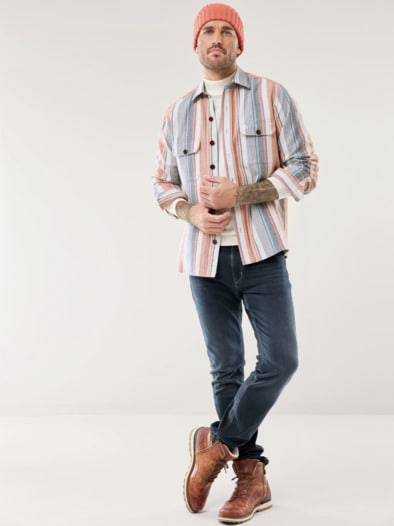 Doppelflanell Hemd-Jacke Streifen Terra