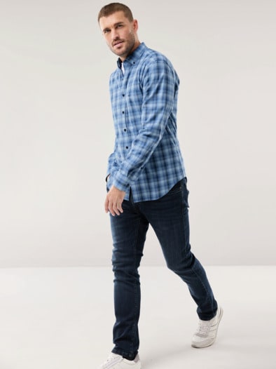 Cashmere-Mix-Hemd Karo Blau