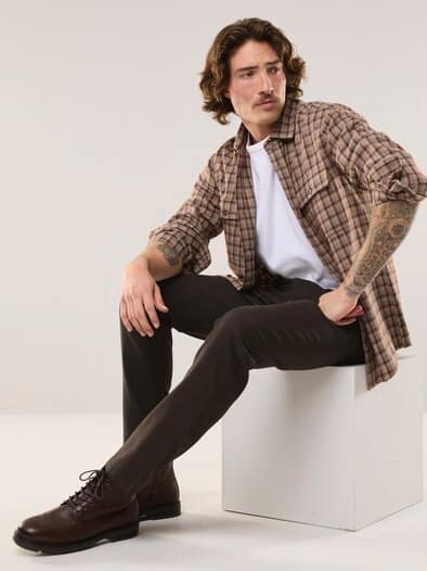 Flanell-Overshirt Minikaro Camel