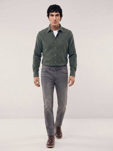 Soft-Flanell Hemd mit Kent-Kragen Minikaro Oliv
