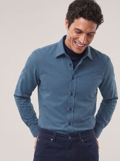 Soft-Flanell Hemd mit Kent-Kragen Minikaro Marine