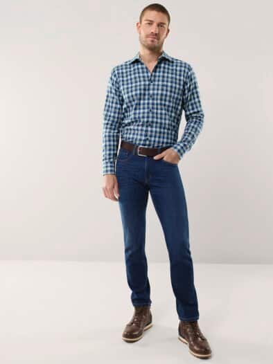 Softflanell-Hemd Fensterkaro Marine